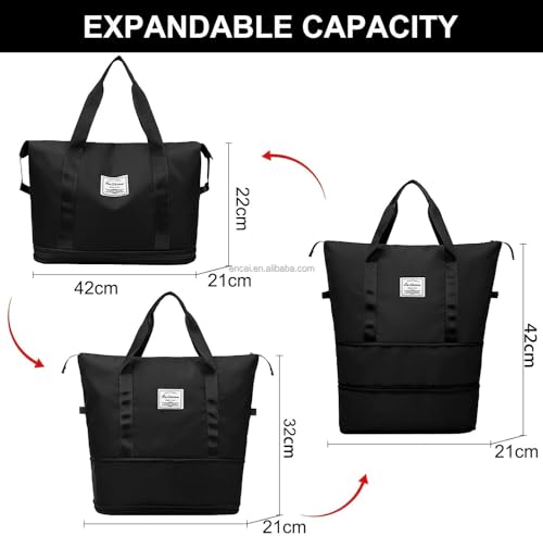 Image of Yatee Foldable Trolley Travel Bag with Wheels for Women & Men, Expandable Rolling Duffel Bag, Large Capacity Lightweight Luggage, Waterproof Carry Tote with Detachable Wheels for Travel