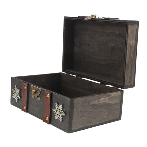 GerRiT ヴィンテージロック付き木製宝箱 収納ボックス アンティーク調ジュエリーケース プライバシー保護 鍵付き装飾ボス エスケープ