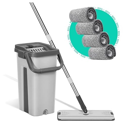 POGALA MOP Flat 8L - Design 2024, Kit 4 Refis de Microfibra com Tampa e Refil com Travas - Esfregão Giratório Multiuso para Limpeza Pesada Limpa, Lava e Seca