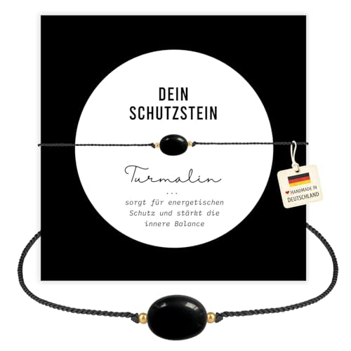 happymaker - Turmalin Armband Damen, handgefertigt Edelstein Armband mit 18k vergoldete Messingperlen, schöne Geschenkverpackung, Schutzstein und Kraftstein Geschenk