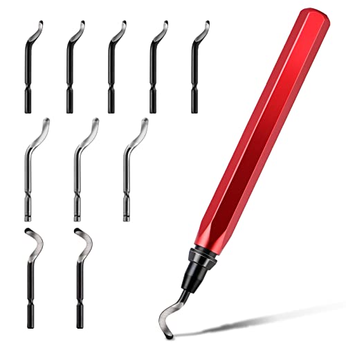 EHDIS Sbavatore per Metallo con 10 Pezzi Lame, 360°Rotazione Sbavatura a Mano, Sbavatura Strumento, per Stampe 3D Tubi, Plastica, Metallo, Acciaio Inox