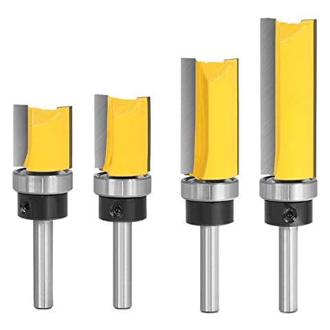 4Pcs Pattern Flush Trim Router Bit Set 1/4 inch Shank Template Router Bits 3/4 inch Cutting Dia Woodworking Router Tool by CHoiKWong (3/4 inch Cutting Diameter, yellow) Cover