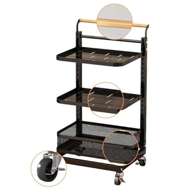 3 Tier Microwave Oven Rack Kitchen Storage Unit with Chopping Board Holder & Pan Racks Space Saving Kitchen Stand for Cupboard nization Black 5 Boards & 1 Basket-33G0YMPW