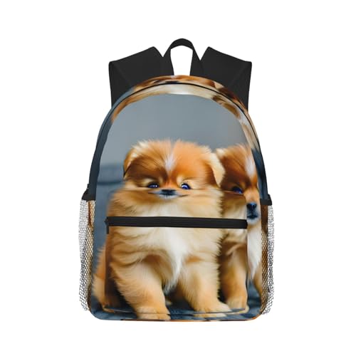 Sac à dos polyvalent noir à pois motif chiots de Poméranie pour adulte et enfant
