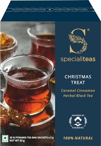 Cherise Specialiteas Christmas Treat Caramel Cinnamon Herbal Black Tea (2 G X 25 Pyramid Tea Bags)