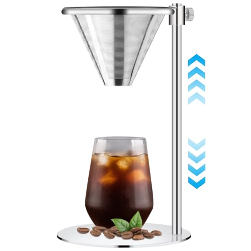 Vierta sobre cafetera acero inoxidable ajustable verter sobre soporte de café con filtro de doble capa con un goteo pulido lavable