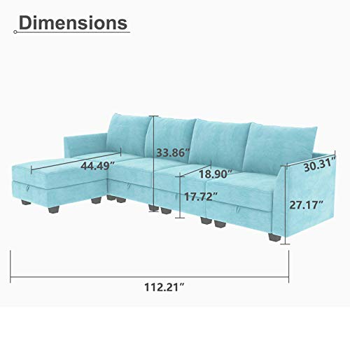 Honbay Reversible Sectional Sofa L Shaped Couch With Storage Convertible Modular Sofa With Chaise, Aqua Blue #TOP1