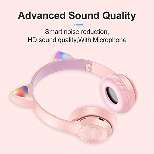 Bluetooth-headset, Schattige Cat Ear Draadloze Hoofdtelefoon, Stereoheadset met Microfoon, LED-hoofdtelefoon voor Kinderen, Tieners, Volwassen Vrouwen en Kattenliefhebbers