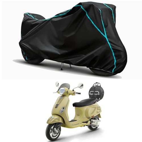 Image of Waterproof Bike Body Cover Compatible for | Vespa VXL 150 BS6 | Taffeta Fabric, Sky Piping Design, Bottom Elastic Fit | Dustproof, Sun UV & Rain Protection for All Weather.