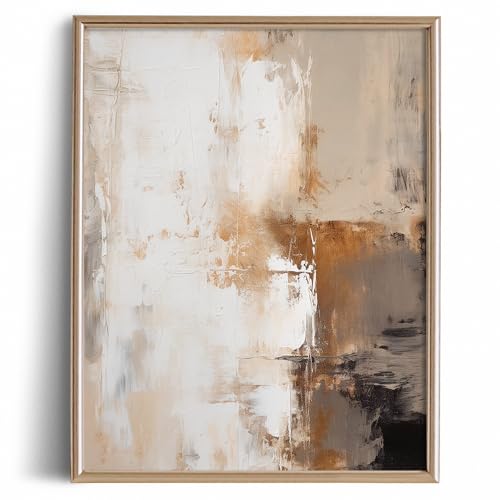Neutral Earthy Tone Abstract Wall Art Decor - Mid Century Modern Poster Print for Wall - 11x14 Black and White Pictures - Home Office Bedroom Bathroom Living Kitchen - Texture Aesthetic Muted Moody