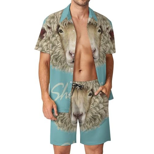 Chemise Hawaïenne Homme Mouton Ensemble Short Anti-Transpirant de Plage d'Été