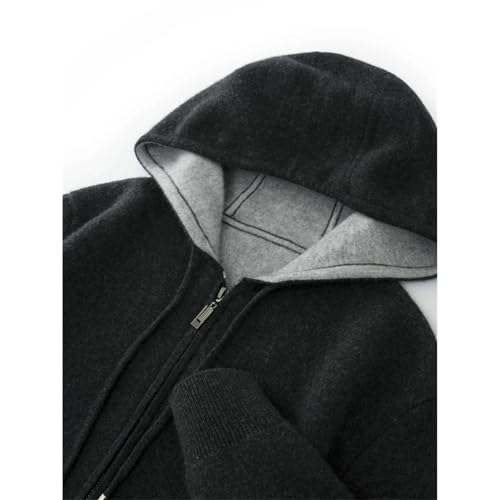 Men's Zipper Hooded Cardigan 100 Percent Merino Wool Knitwear Thick Soft Warm Sweater Winter Casual Tops 6