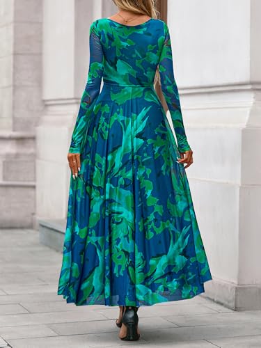 BTFBM Women Maxi Dress Fall 2025 Fashion Elegant Long Sleeve Square Neck Floral Print Party Club Wedding Guest Dresses