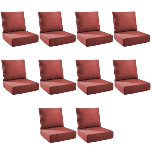 Image of Outdoor Cushion Set for Patio Furniture, UV Resistant, Water Resistant - 6 Inch Thick Foam Garden Cushions - 22x24 Inch Patio Seat Covers for Chair /Sofa /Couch | Red | 10-Pack |