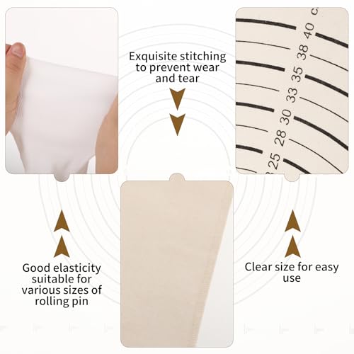 8 PCS Pastry Cloth and Rolling Pin Cover Set Includes 2 PCS 25 x 19 Inch Cotton Pastry Mat and 6 PCS 12.6 x 3 Inch Flexible Rolling Pin Cover Sleeves Collapsible for Non-Stick Dough Bread