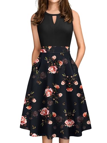 Image of Sureple Women's Retro Sleeveless Swing Casual Work Summer Party Dress with Pockets