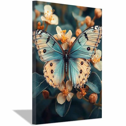 Affiche papillon bleu pour habiller un mur vide tableau toile décoration salon 70x100cm