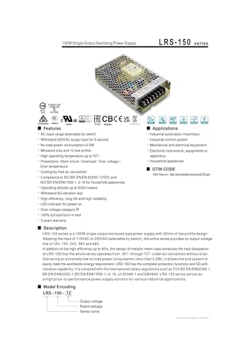 Alimentation à découpage LRS-150-24 100W pour vos installations électriques