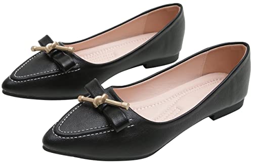 INEELUYI Pointed Toe Flats for Women Elegant Bow Patent Leather Slip-on Ballet Shoes Dress Shoes3