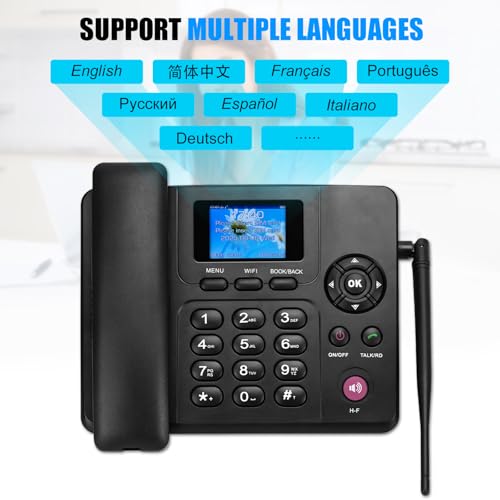 Lychee 2,3,4G Schnurloses Festnetztelefon - Dual SIM, WiFi - Mehrsprachig, großes Farbdisplay mit Hintergrundbeleuchtung- Abnehmbare Antenne- Tischtelefon für Büro/Hotel/Wohnungen