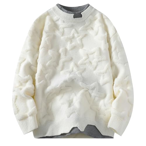 Mens Crewneck Oversized Sweaters Y2K Comforable Breathable Knitted Sweater Casual Pullover Drop Shoulder Sweater