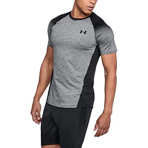 Under Armour Men's MK1 Dash Printed Left Chest Short Sleeve T-Shirt , Black Light Heather (001)/Black , Black Light Heather (001)/Black
