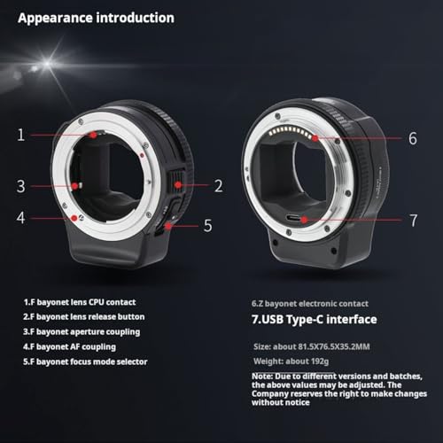 MonsterAdapter LA-FZ1 Adapterring für Objektive der NF-AF-Serie auf NZ-Kameras, Autofokus-Kameraadapterring für spiegellose Kameras der NZ-Serie, kompatibel mit NF-AF/AI-P-Objektiven, Firmware-Upgrade