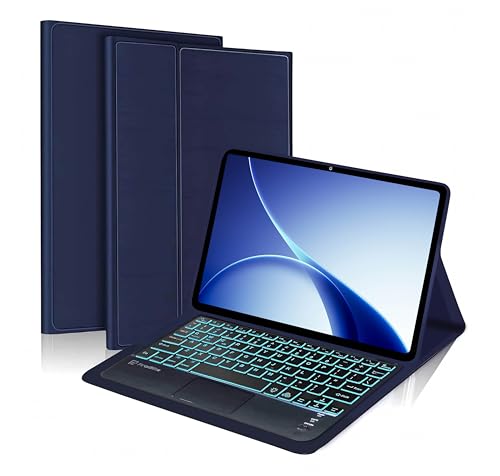 Image of ProElite TouchPad Keyboard case for Oppo Pad 5 12.1 inch, Magnetic Detachable Wireless Bluetooth TouchPad Keyboard for Oppo Pad 5 12.1 inch Built-in 7-Colors Backlit, Dark Blue