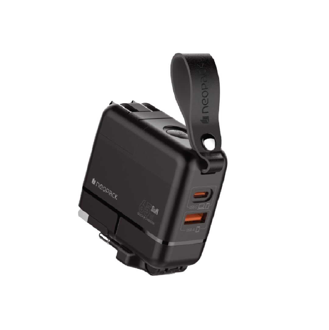 Neopack Cube Travel Charger 65W with 1 x USB-C PD 3.0 + 1 x USB-A QC 3.0 Ports, All in One Worldwide Adapter for USA, EU, UK, AUS, Included USB-C Cable 1.5M (Black)-image-24