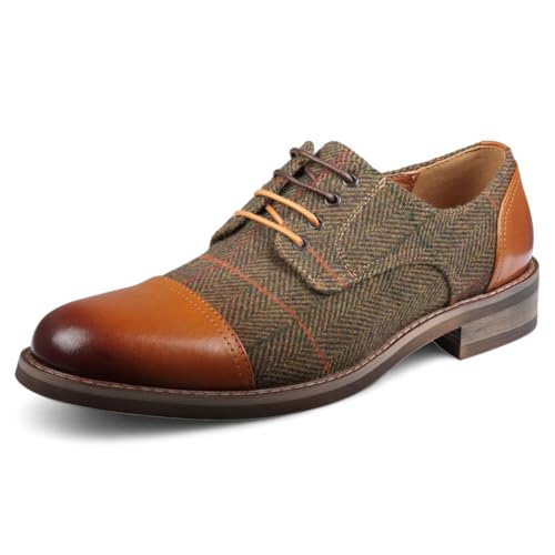Men's Brown Leather Tweed Oxford Shoes - Theon2