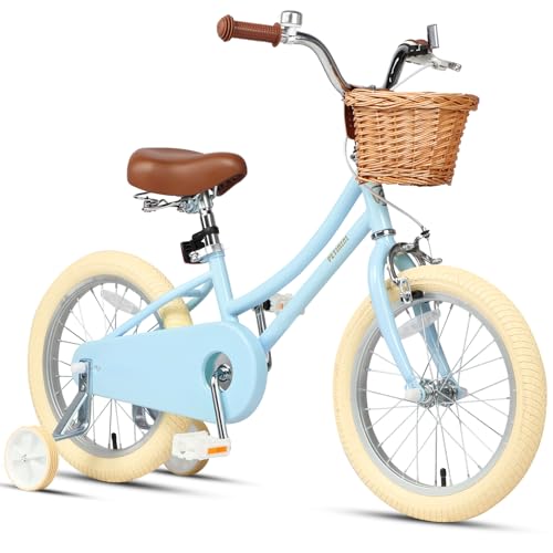 Image of Petimini Vintage Kids Bike for Girls, 12-20 Inch Classic Bicycle with Wicker Basket & Bell, High Tensile Steel Frame, Training Wheels (12-18 inch), 85% Pre-Assembled, Retro Bike for Outdoor Riding