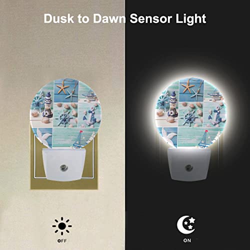 Image of EKOBLA Starfish and Seashell Night Light, Ocean Beach Night Lights Plug Into Wall with Dusk to Dawn Auto Sensor for Home Decor