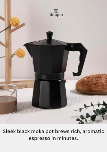 Image of DOPPIO Premium Moka Pot - Elegant Matte Black Aluminum Espresso Maker, Stove-top Percolator with Heat-Resistant Handle, Durable Italian Coffee Brewer for Rich Espresso (Classic Black)