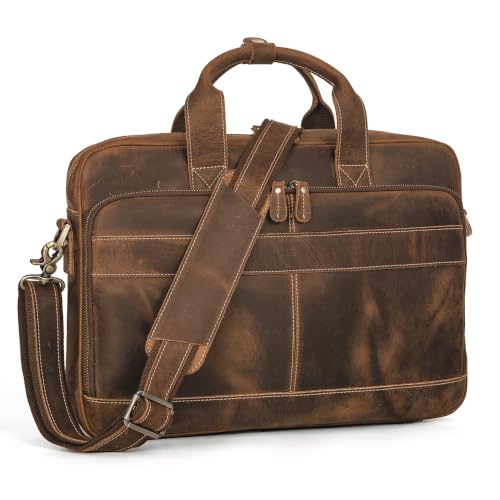 Image of Augus Leather Briefcase for Men, 16 Inch, Full-Grain Leather, YKK Zipper