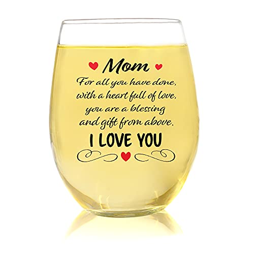 I Love You Mom Gifts, Mom Wine Glasses, Birthday Gifts For Mom From Daughter, Thoughtful Mom Gifts From Daughters, Meaningful Birthday Presents For Mom, Sentimental Gifts For Mom, 15oz Stemless cups