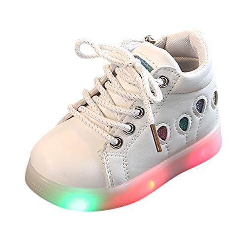 Baby Shoes, Toddler Kids Boys Girls Fashion LED Luminous Soft Sole Breathable Running Sneakers (Age:15-18Months, White)
