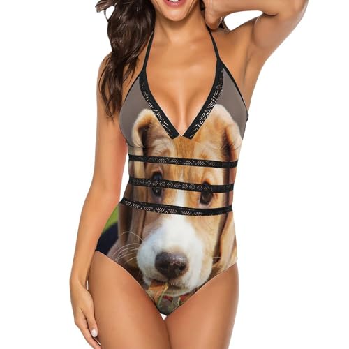 Maillot de bain une pièce chiot brun pour plage et piscine