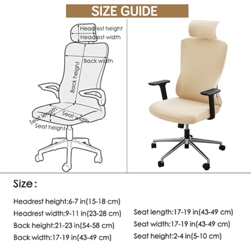 Image of HOKIPO 'SereneSolids' 140 GSM Office Chair Cover with Headrest (High-Back) - 140 GSM Stretch Fabric - Washable, Anti-Slip Fit for Ergonomic Mesh Office Chairs, Beige (AR-5369-BGE)