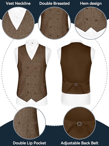 Mens Tweed Herringbone 3 Pieces Suits Retro Slim Fit Winter Tuxedo Jacket Vest Men Suit for Business Party3