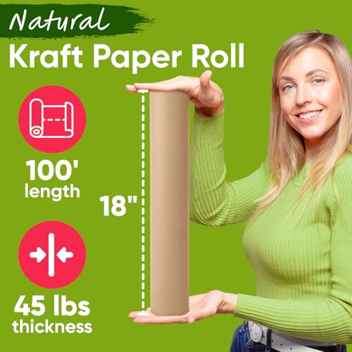 Image of Natural Kraft Paper Roll 18 inch x 1200 inch - Brown Packing Paper for Wrapping, Table Runner, Construction Craft Paper for Bulletin Board, Gift & Birthday Wrapping, Moving Supplies Cushioning | For Wrapping, Table Runner, Construction Craft Paper for Bulletin Board, Gift & Birthday Wrapping, Moving Supplies Cushioning