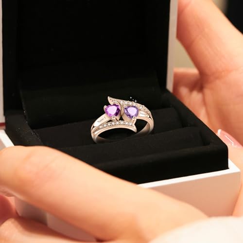 ORFAN Personalized Promise Rings for Her Custom Couples Name Ring for Women Mother Rings with 2 Simulated Birthstones Customized Christmas Gift for Her3