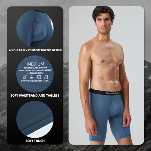 Natural Feelings Mens Underwear Modal Boxer Briefs 9 Inch Long Leg Boxer Briefs For Men Pack Xxl thumb #3