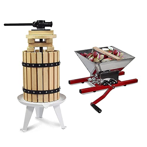 SQUEEZE master Fruit Apple Cider Wine Classic Press- 4.75 Gallon/18L-Solid Wood Basket with Fruit Apple Wine Classic Crusher -7 Litre/1.8Gallon