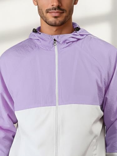 Image of CHKOKKO Sunscreen Jacket for Men Windcheater Hooded Zipper Sports Jacket | UV Protection | Sun Protective | Lightweight Water Resistant | Riding Biker | Outdoor Travel Gym Running