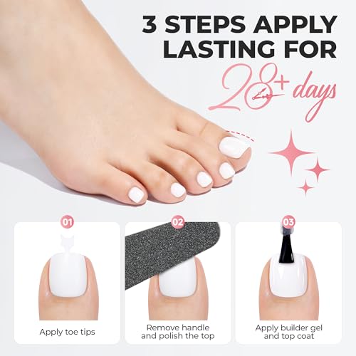 Image of UNA GELLA Pure White Toenails Press On, 180Pcs Pre-buffed Soft Gel Press On Toenails Short Square Full Cover No Need Filing 15 Sizes White Fake Toenails Extensions for Women Home Salon Pedicure