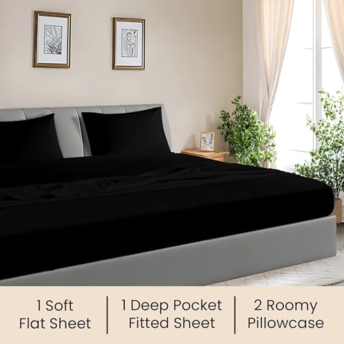 Image of SGI bedding 108 inch W x 80 inch L 4Pc Florida King Sheet Set 100% Egyptian Cotton - 600 Thread Count, Fits 18 inch Deep Pocket - Soft Breathable Oversized Sheets, for Extra Large Beds - Black