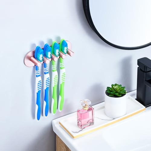 GGQ Zahnbürstenhalter Wand Ohne Bohren Elektrische Zahnbürste Halter, Aufsteckbürsten Halterung, Selbstklebend Zahnbürstenkopf Halter für Bad Zahnbürsten Aufbewahrung (Roségold, Groß) 5