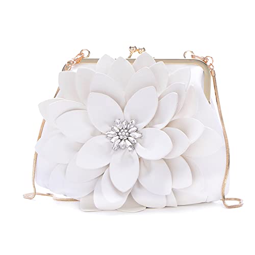 SUNROLAN Bolsas femininas formais para noite bolsas de mão brilhantes para festa de casamento bolsa pequena para noiva com corrente, Branco, Medium
