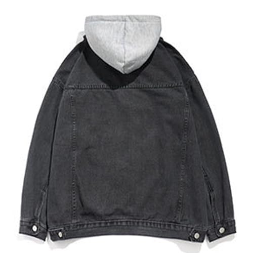 JEShifangjiusu Mens Denim Cargo Coat with Pockets Zip&Button Japanese Autumn Jacket Fake 2 Pieces Hoodie Jackets3