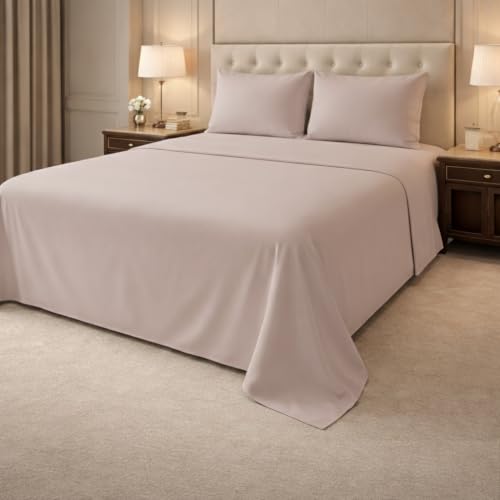 Image of 100% Cotton Premium King Size Bedsheet with 2 Pillow Covers | Ultra-Soft, Breathable, Hotel-Quality Fabric | Elegant Collection for Bedroom Decor (Cameo Rose Solid)